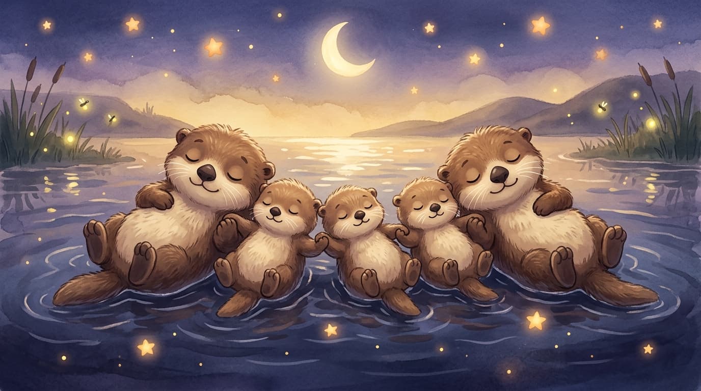 La famille loutre qui dort ensemble